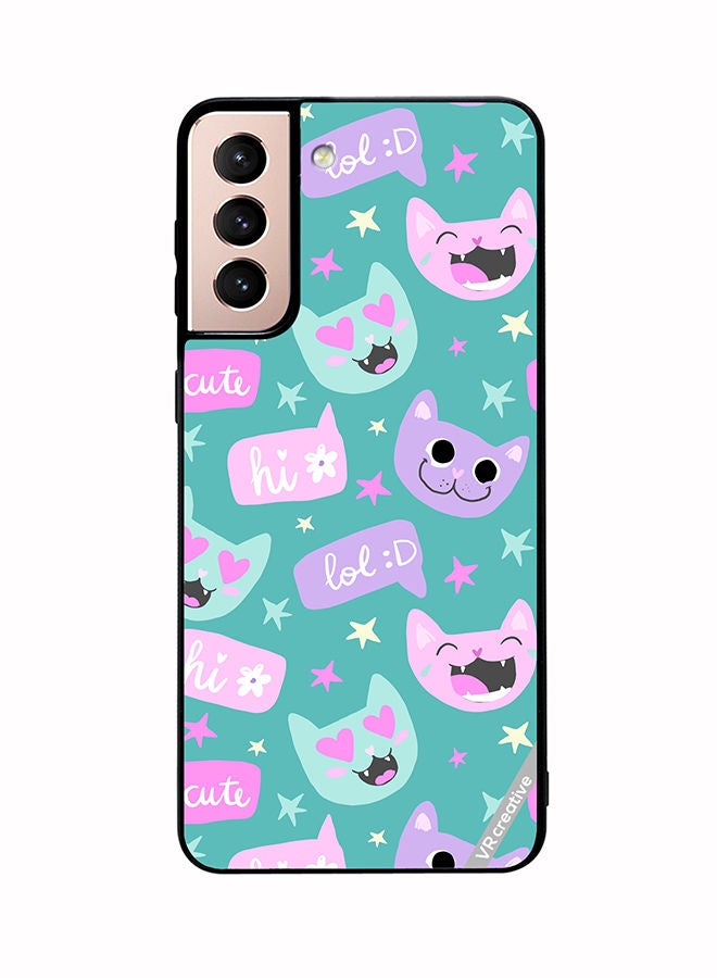 VR CREATIVE Protective Case Cover For Samsung Galaxy S21 5G Cat Had And Bubble Speech Design Multicolour - Image 1