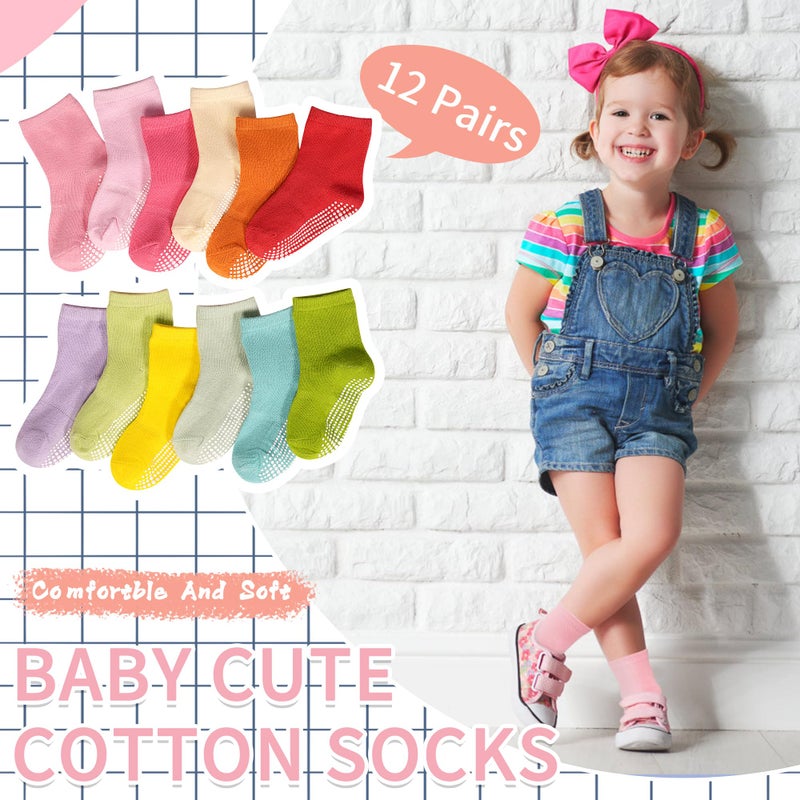 Tphon Toddler Girls Non-Slip Socks Anti Skid Socks with Grippers for Boys Girls 12 Pairs for 1-3 Years Kids Children - Image 5