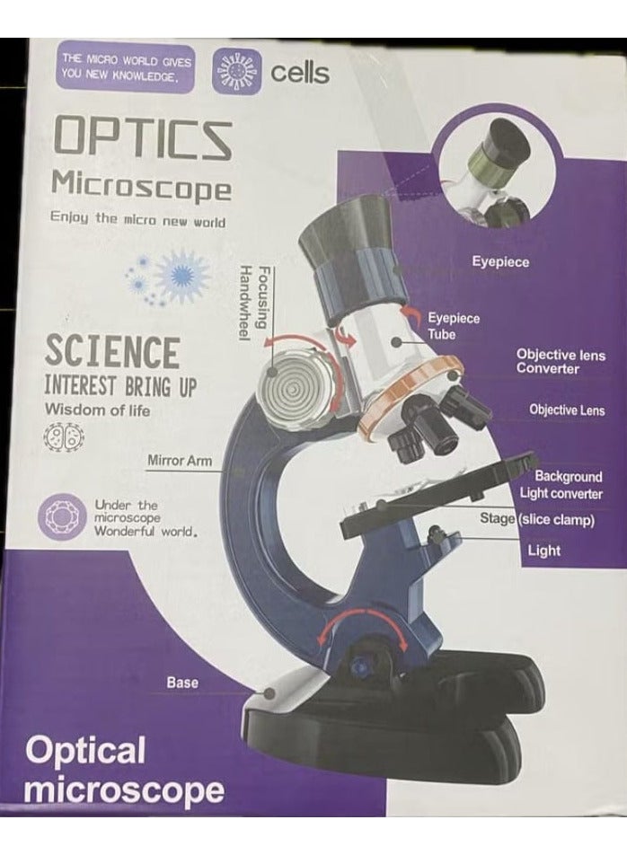 مجهر بيولوجي أحادي العين للأطفال المبتدئين بتركيز قابل للتعديل 100x1200x، مصنوع من بلاستيك ايه بي اس، يعمل بالبطارية (البطاريات غير متضمنة) 11.5×7.5×23 سم - Image 3