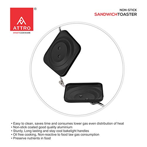 Attro Non-Stick Sandwich Gas Toaster Regular (Black) - Image 3