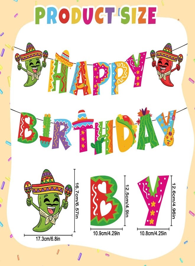 BHNACIER Mexican Fiesta Happy Birthday Banner 2Pcs Mexican Birthday Banner Colorful Fiesta Bunting Garland Cinco De Mayo Taco Party Banner for Cinco De Mayo Hanging Decor Party Decorations - Image 2