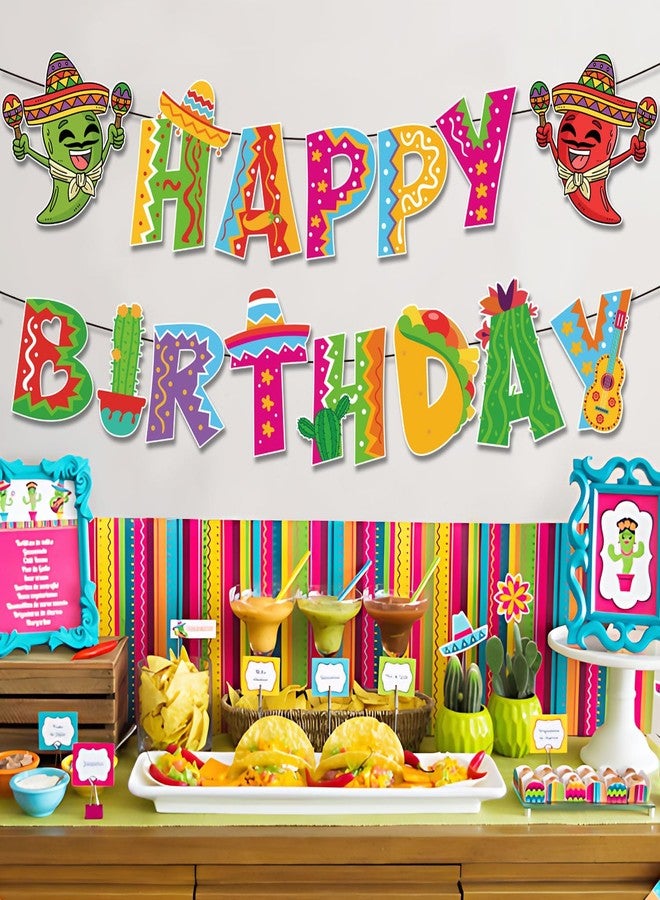 BHNACIER Mexican Fiesta Happy Birthday Banner 2Pcs Mexican Birthday Banner Colorful Fiesta Bunting Garland Cinco De Mayo Taco Party Banner for Cinco De Mayo Hanging Decor Party Decorations - Image 5