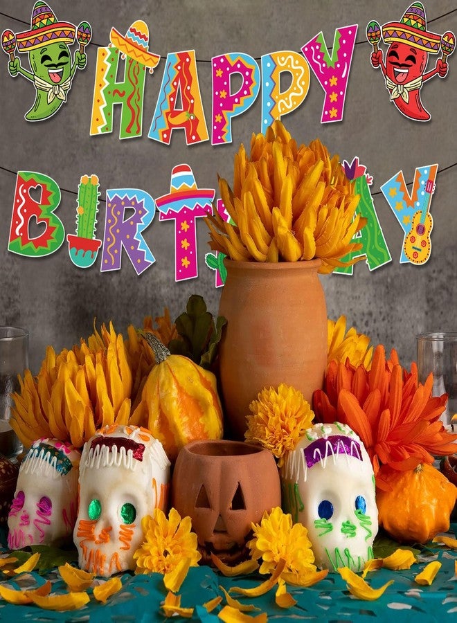 BHNACIER Mexican Fiesta Happy Birthday Banner 2Pcs Mexican Birthday Banner Colorful Fiesta Bunting Garland Cinco De Mayo Taco Party Banner for Cinco De Mayo Hanging Decor Party Decorations - Image 4