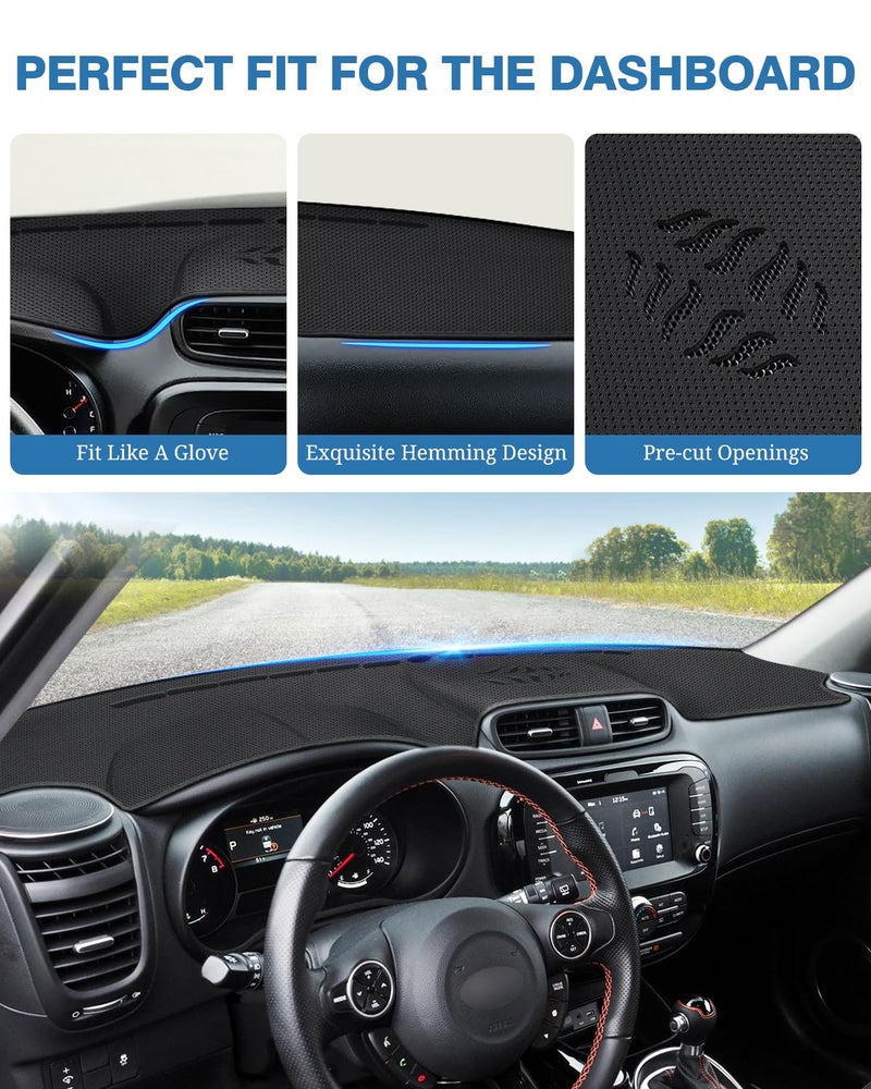 FIILINES Custom Fit for Dash Cover 2014-2019 Kia Soul Dashboard Mat Cover Sunshade Nonslip Mesh Protector No Glare - Image 4