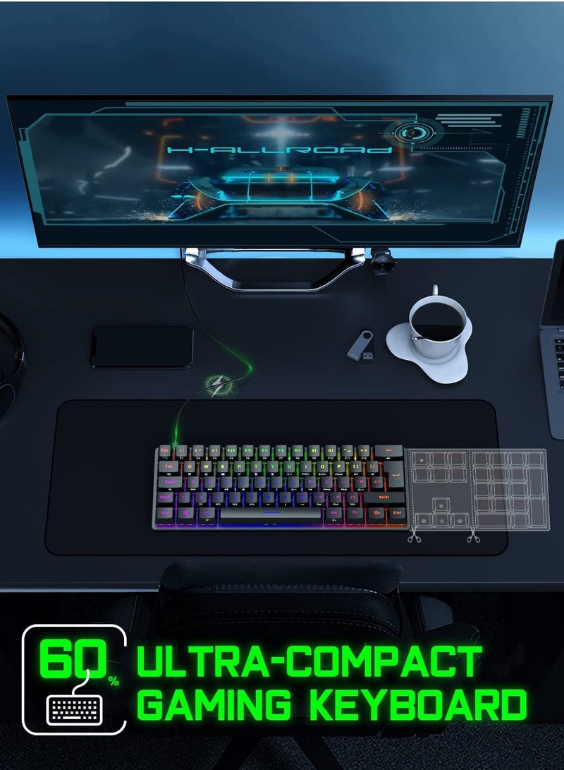 لوحة مفاتيح ألعاب ميكانيكية RGB، 61 مفتاح USB لوحة مفاتيح مريحة مع 9 ألوان خلفية RGB قابلة للتعديل متوافقة مع جميع أجهزة الكمبيوتر، الكمبيوتر المحمول، تقنية مضادة للتداخل في الألعاب - Image 3