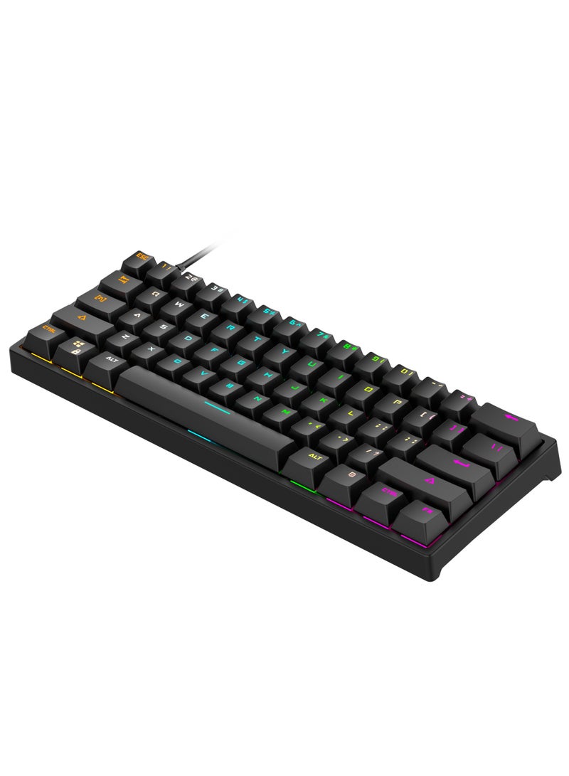 لوحة مفاتيح ألعاب ميكانيكية RGB، 61 مفتاح USB لوحة مفاتيح مريحة مع 9 ألوان خلفية RGB قابلة للتعديل متوافقة مع جميع أجهزة الكمبيوتر، الكمبيوتر المحمول، تقنية مضادة للتداخل في الألعاب - Image 2
