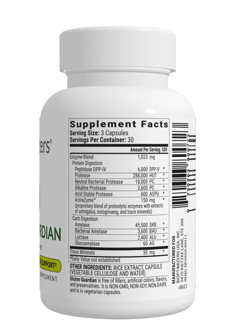 BiOptimizers Gluten Guardian 3.0 - Enzyme Supplement with DPP-IV to Support Gluten Digestion – May Help Prevent Bloating, Gas, and Indigestion, 90 Capsules - Image 2