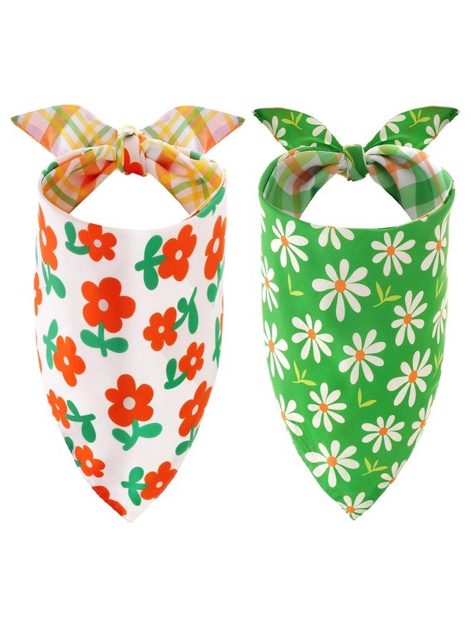 Sucrain 2PCS Spring Dog Bandana, Double-Sided Printing Yellow Green Daisy Plaid Adjustable Triangle Holiday Scarf Reversible Handkerchief Puppy Dog Cat Pet (Yellow, Large) - Image 1