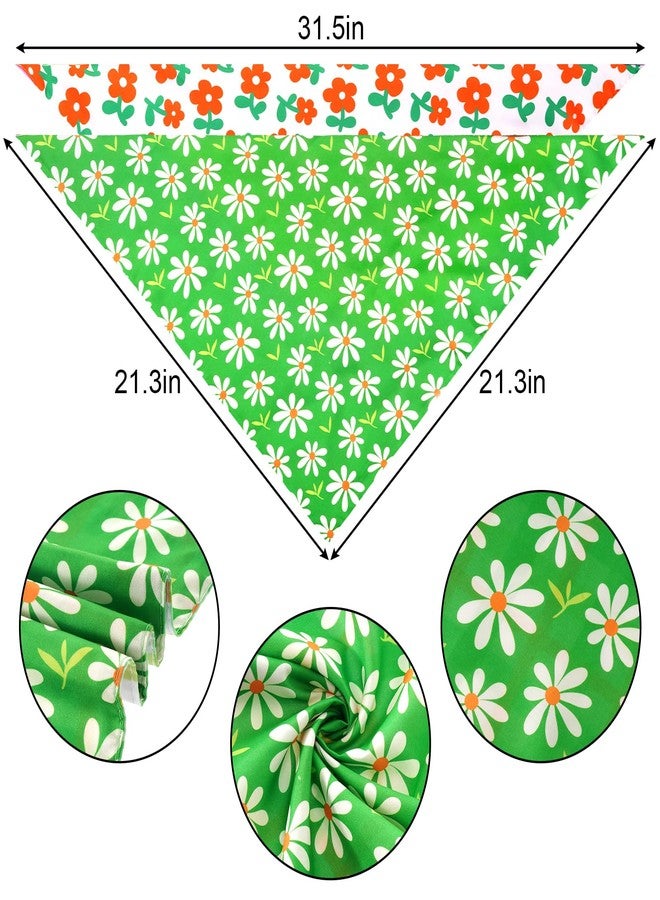 Sucrain 2PCS Spring Dog Bandana, Double-Sided Printing Yellow Green Daisy Plaid Adjustable Triangle Holiday Scarf Reversible Handkerchief Puppy Dog Cat Pet (Yellow, Large) - Image 2