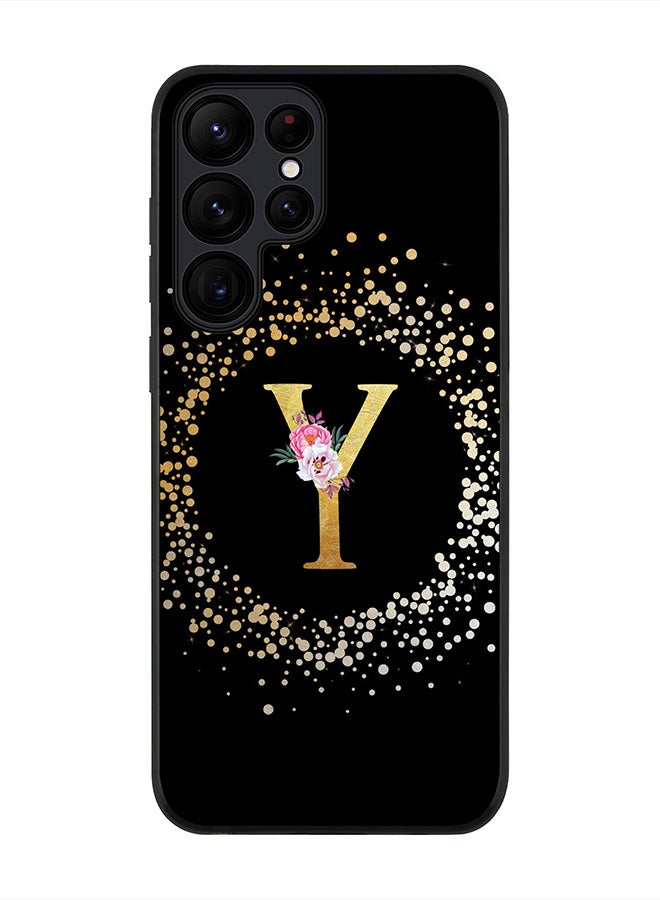 Stylizedd Rugged Black edge case for Samsung Galaxy S23 Ultra 5G, Soft Flexible Phone case Custom Monogram Initial Letter Floral Pattern Alphabet - Y (Black) - Image 1