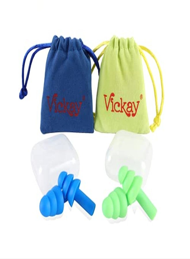 Vickay Noise Reduction Sponge Silicone Ear Plugs for Hearing Protection, Sleeping, Working, Shooting, Travel, Soft Waterproof Earplugs 2 Pairs (Dark Blue+Green) - Image 1