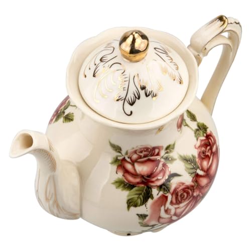 STARVAST Rose Pattern Ceramic Tea Pot, STARVAST Vintage Floral Pottery Teapot Ivory 28oz Large Porcelain Decorative Teapot, Gifts or Collections Idea (Capacity: 800 mL) - Image 5