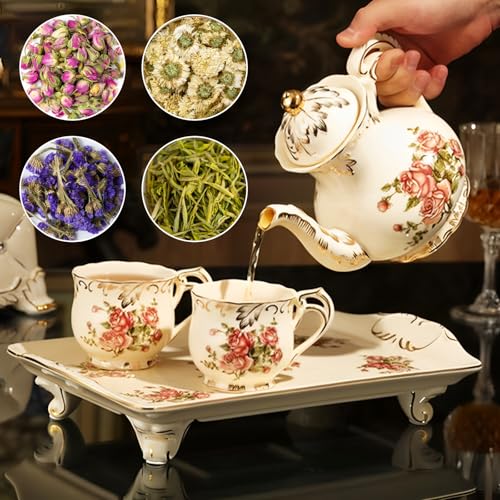 STARVAST Rose Pattern Ceramic Tea Pot, STARVAST Vintage Floral Pottery Teapot Ivory 28oz Large Porcelain Decorative Teapot, Gifts or Collections Idea (Capacity: 800 mL) - Image 3