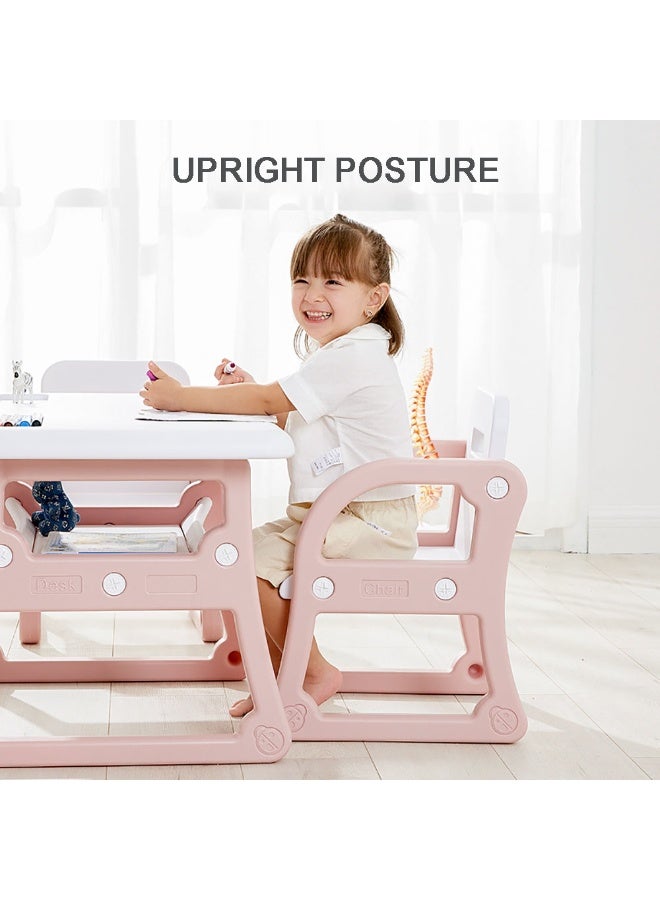 Kids Table and Chair Set Ergonomic Toddler Study, Learning, Early Education Desk and Chair Set Plastic Art Desk for Children's Drawing Writing Reading Games, Pink - Image 3