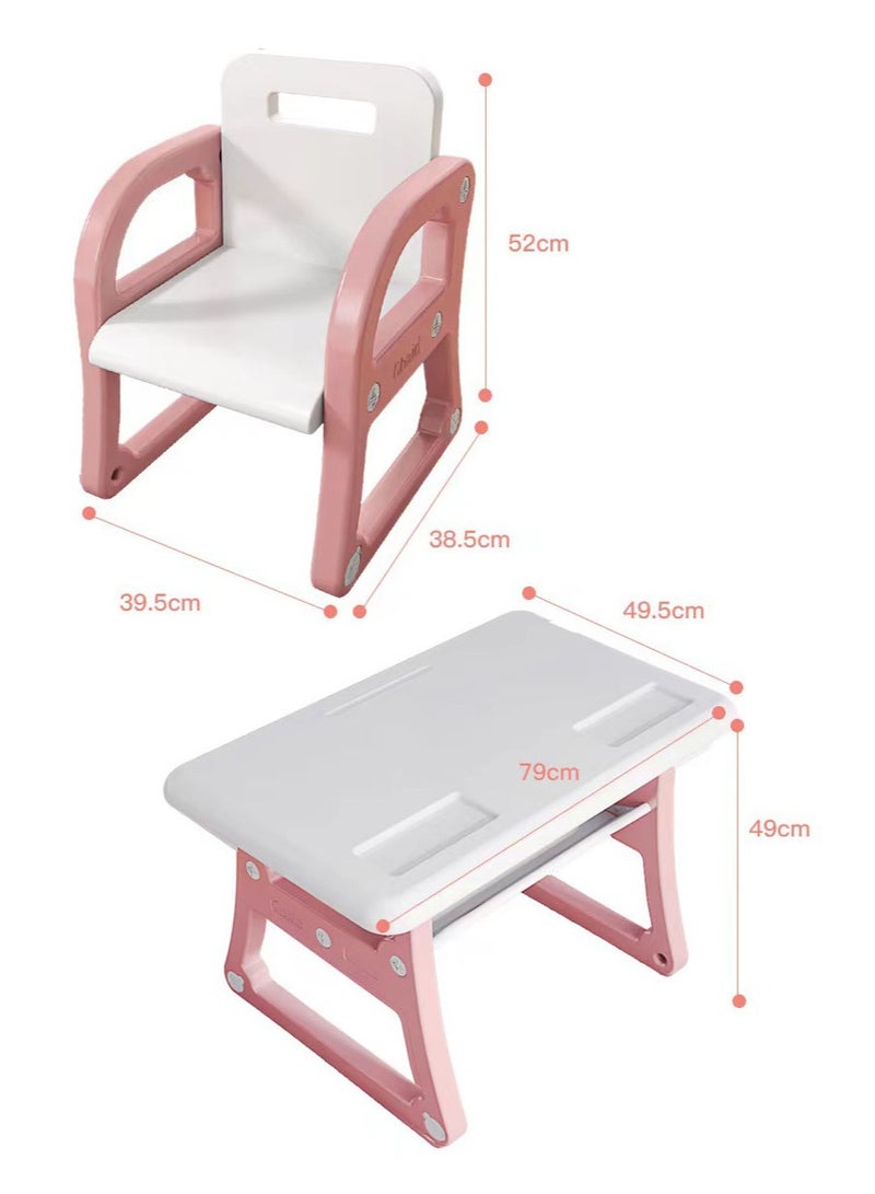 Kids Table and Chair Set Ergonomic Toddler Study, Learning, Early Education Desk and Chair Set Plastic Art Desk for Children's Drawing Writing Reading Games, Pink - Image 2