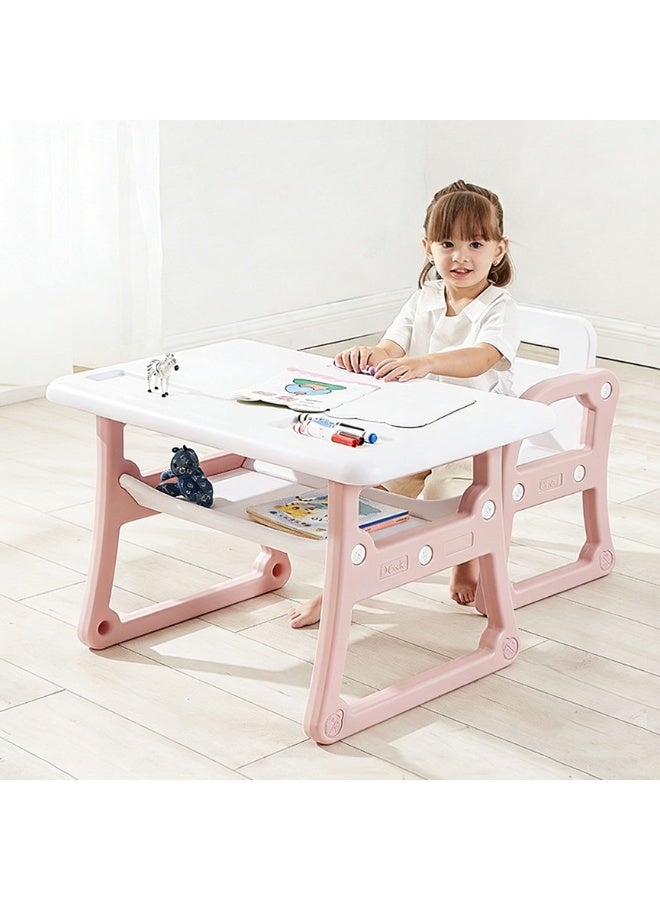 Kids Table and Chair Set Ergonomic Toddler Study, Learning, Early Education Desk and Chair Set Plastic Art Desk for Children's Drawing Writing Reading Games, Pink - Image 1
