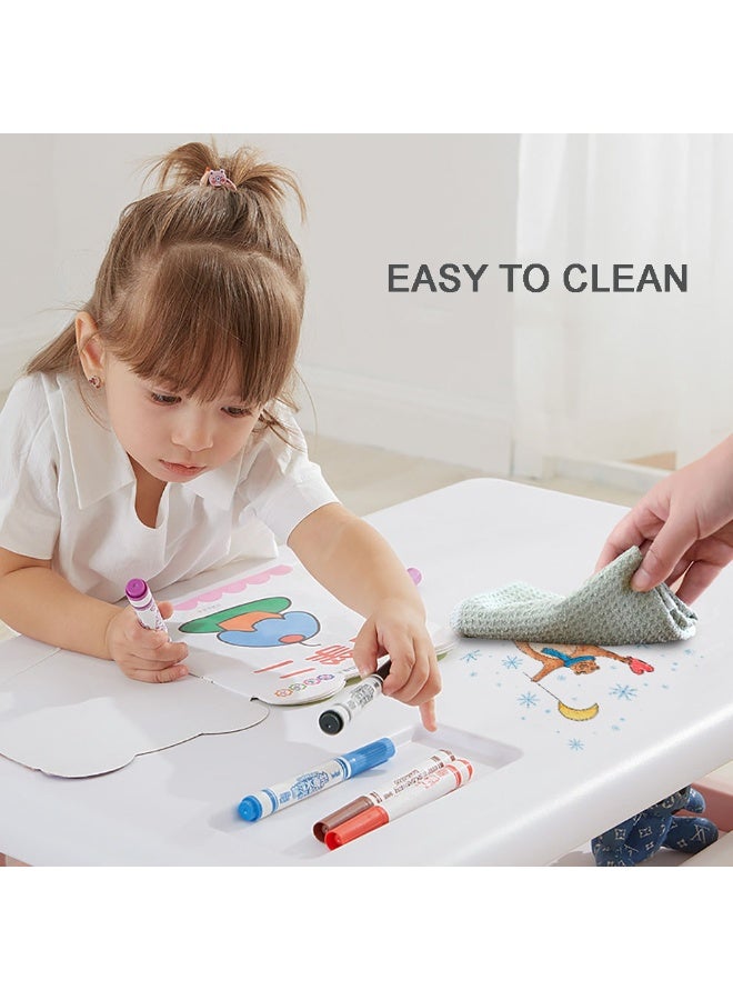 Kids Table and Chair Set Ergonomic Toddler Study, Learning, Early Education Desk and Chair Set Plastic Art Desk for Children's Drawing Writing Reading Games, Pink - Image 4