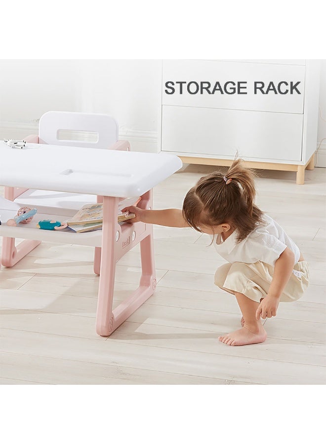Kids Table and Chair Set Ergonomic Toddler Study, Learning, Early Education Desk and Chair Set Plastic Art Desk for Children's Drawing Writing Reading Games, Pink - Image 5