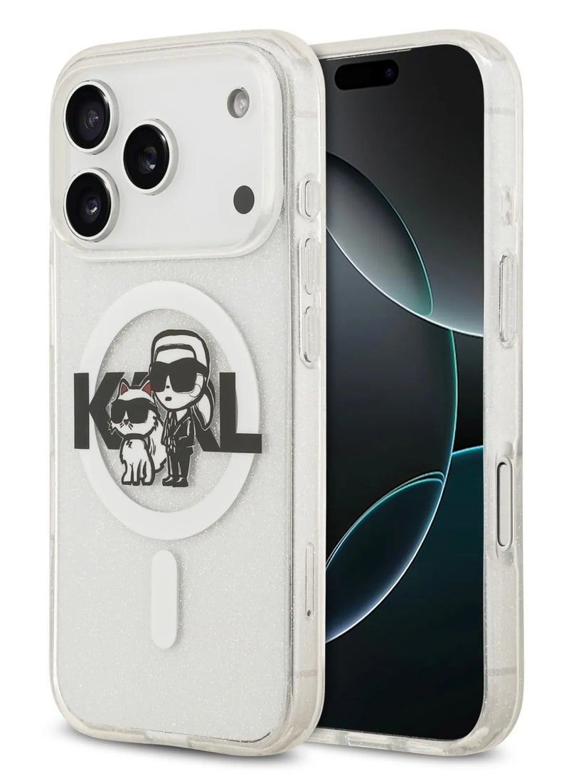 Karl Lagerfeld iPhone 17 Pro MagSafe Case IML Glitter with Karl & Choupette / Easy Snap On / Drop Protection / Slim Profile / Lightweight Back Cover -Transparent - Image 1