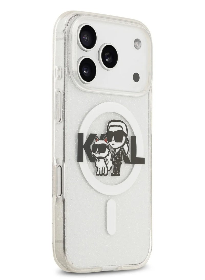 Karl Lagerfeld iPhone 17 Pro MagSafe Case IML Glitter with Karl & Choupette / Easy Snap On / Drop Protection / Slim Profile / Lightweight Back Cover -Transparent - Image 4