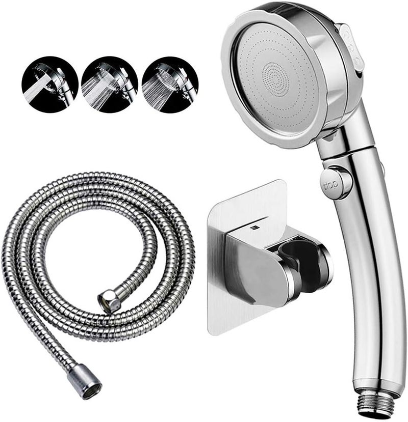 KAIYING Drill-Free High Pressure Handheld Shower Head with ON/OFF Pause Switch 3 Spray Modes Water Saving Showerhead, Detachable Puppy Shower Accessories (M:Shower Head (Chrome)+Bracket+Hose) - Image 1