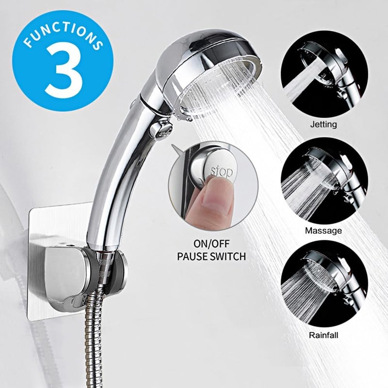 KAIYING Drill-Free High Pressure Handheld Shower Head with ON/OFF Pause Switch 3 Spray Modes Water Saving Showerhead, Detachable Puppy Shower Accessories (M:Shower Head (Chrome)+Bracket+Hose) - Image 2