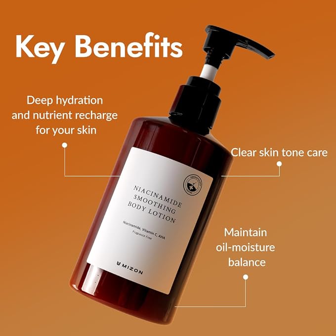 MIZON Niacinamide Smoothing Body Lotion - AHA, Vitamin C, Hyaluronic Acid, Smooth, Glowy skin, Mild exfoliation (300ml / 10.14 FL oz) - Image 2