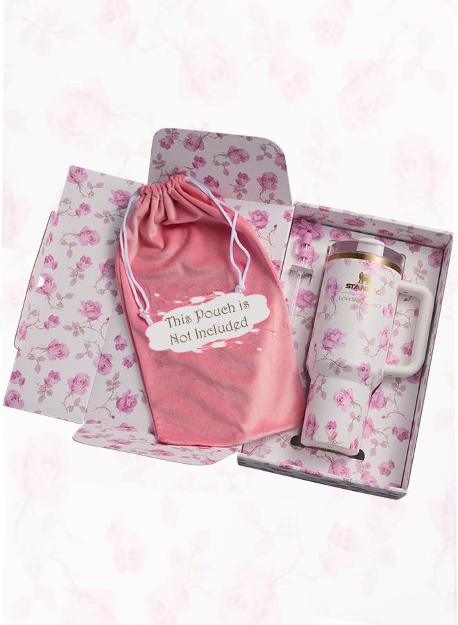 Stanley Love Shack Fancy H2.0 Flow State 40oz Pink Rose Tumbler, Stainless Steel Vacuum Insulated Quencher with Lid, Straw, and Stopper, Ideal for Water and Iced Tea, Keeps Drinks Cold, Presented in Elegant Gift-Ready Packaging - Image 4