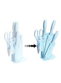 RollsTimi  7-Piece Wheat Straw Kitchen Knife With Cutting Board Set Blue  - Image 2