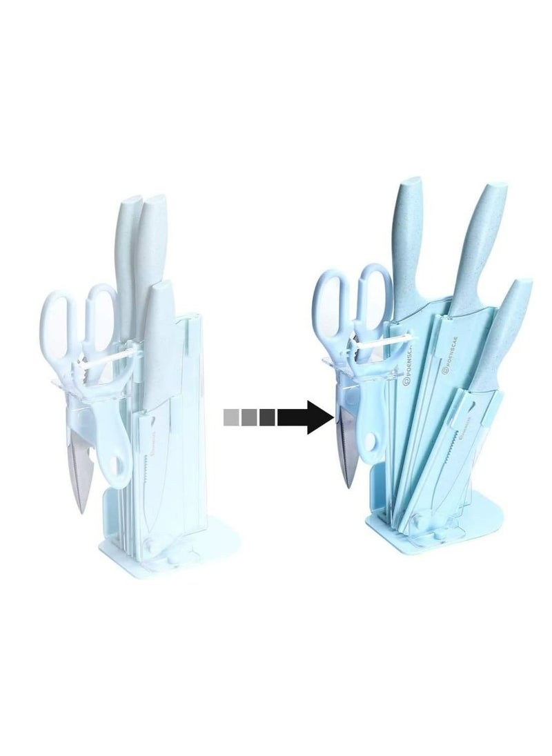 RollsTimi  7-Piece Wheat Straw Kitchen Knife With Cutting Board Set Blue  - Image 2