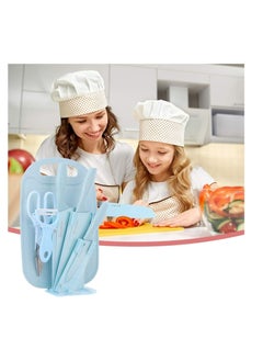 RollsTimi  7-Piece Wheat Straw Kitchen Knife With Cutting Board Set Blue  - Image 3