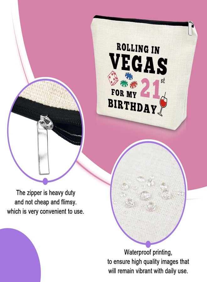 Sazuwu 21st Birthday Gifts Makeup Bag Las Vegas 21st Birthday Decorations Gifts 21 Year Old Birthday Gifts for Her Daughter Sister Vegas Trip Vacation Gifts Cosmetic Bag Twenty First Birthday Presents - Image 3