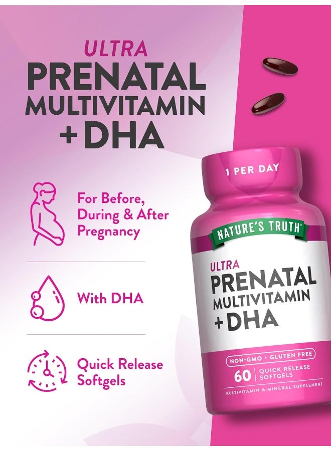 natures truth فيتامينات ما قبل الولادة الفائقة + DHA للنساء - 60 كبسولة لينة - Image 5