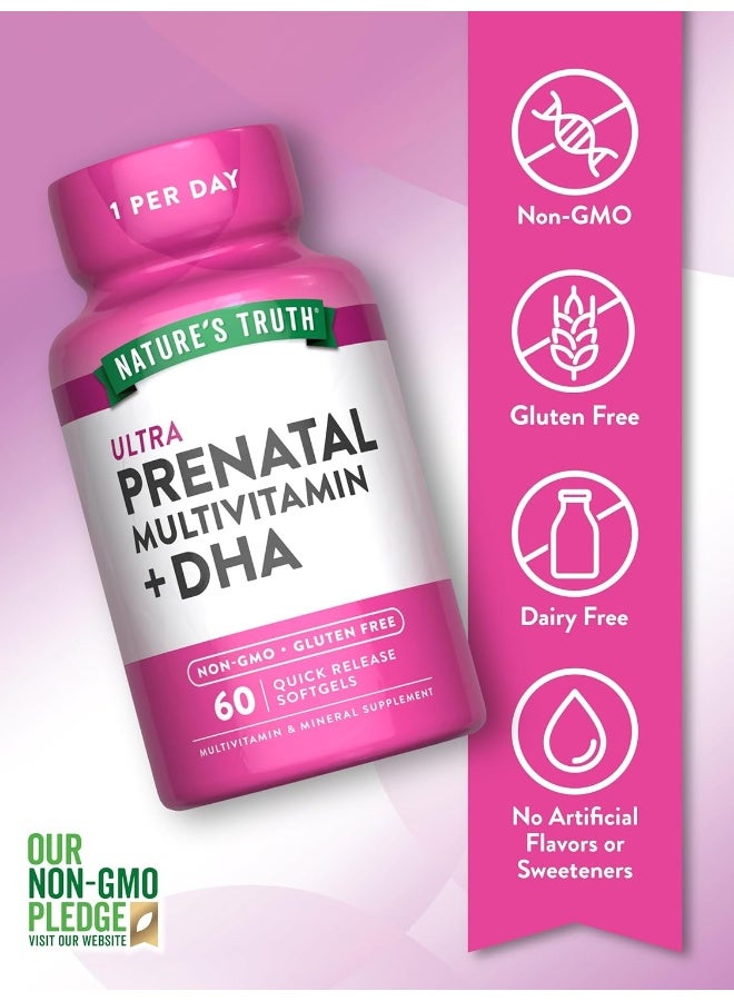 natures truth فيتامينات ما قبل الولادة الفائقة + DHA للنساء - 60 كبسولة لينة - Image 3