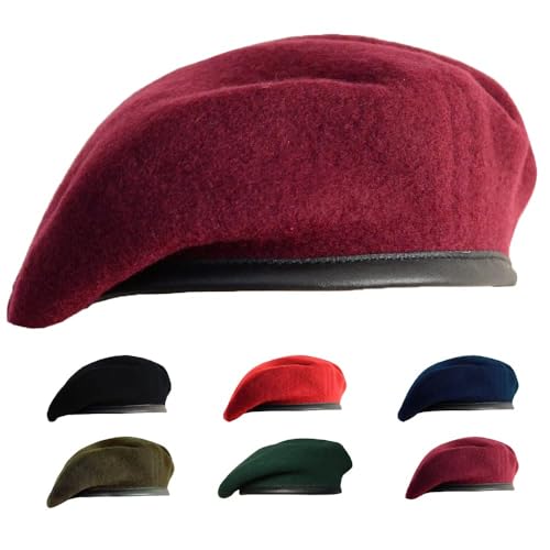 Gajaous British Military Berets for Men and WomenWool and Leather Beret HatsMultiple Colours Army Beret - Image 1