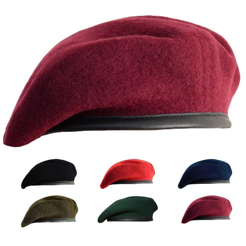Gajaous British Military Berets for Men and WomenWool and Leather Beret HatsMultiple Colours Army Beret - Image 2