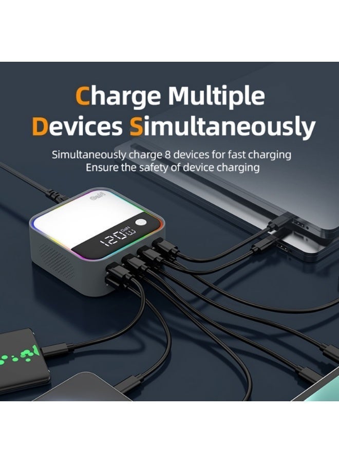Domars 120W USB C Charger 8-Port with LED Display Brightness , USB Charging Station GaN Multiport Fast Charger PD 100w QC 3.0 Compatible Laptop with Android for iPhone 17/16/15/14/13/12 Pro Max for Samsung S25 S24/S23 - Image 3