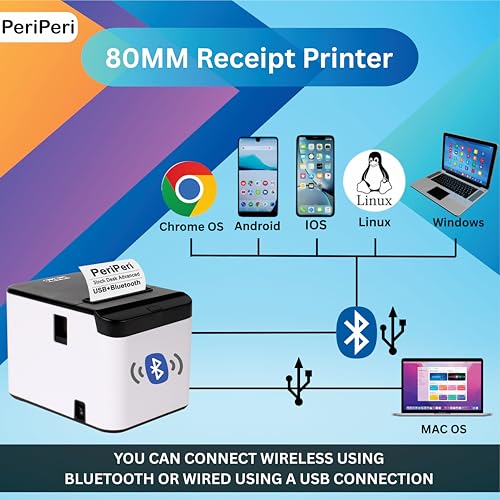 PeriPeri 3inch Desk Advanced 80mm Inkless Receipt Thermal Printer with Auto Cutter & Cash Drawer Support, ESC/POS Bill Print (1Year Warranty) (USB+Bluetooth) - Image 4