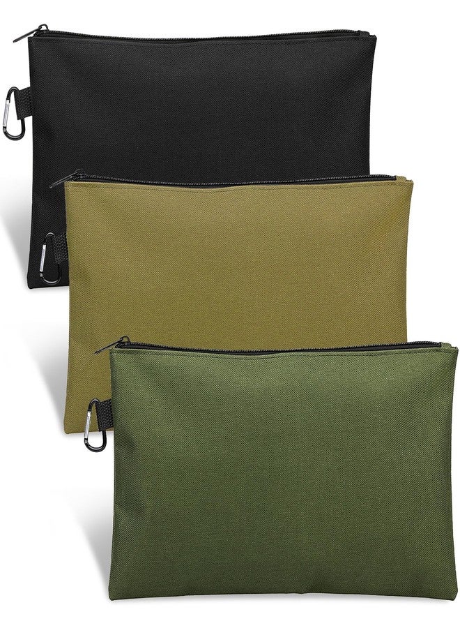 Coidea 3 Pack Tool Bag Zipper Pouch, Premium Tool Pouch, Utility Multipurpose Storage Organizer Tool Pouches with Carabiner Metal Zipper for Tools, Stationary, Pencil Pouch (3 Pack, Tan, Navy Green, Black) - Image 1