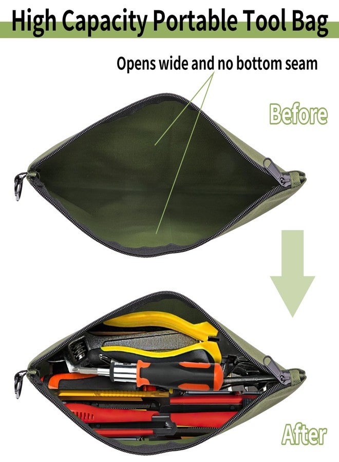 Coidea 3 Pack Tool Bag Zipper Pouch, Premium Tool Pouch, Utility Multipurpose Storage Organizer Tool Pouches with Carabiner Metal Zipper for Tools, Stationary, Pencil Pouch (3 Pack, Tan, Navy Green, Black) - Image 4