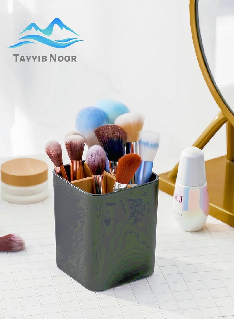TAYYIB NOOR Bamboo Toothbrush Holder for Bathrooms, 3 Slots Toothbrush and Toothpaste Holder Bathroom Counter Organizer for Electric Toothbrushes, Floss, Razors - Black - Image 2