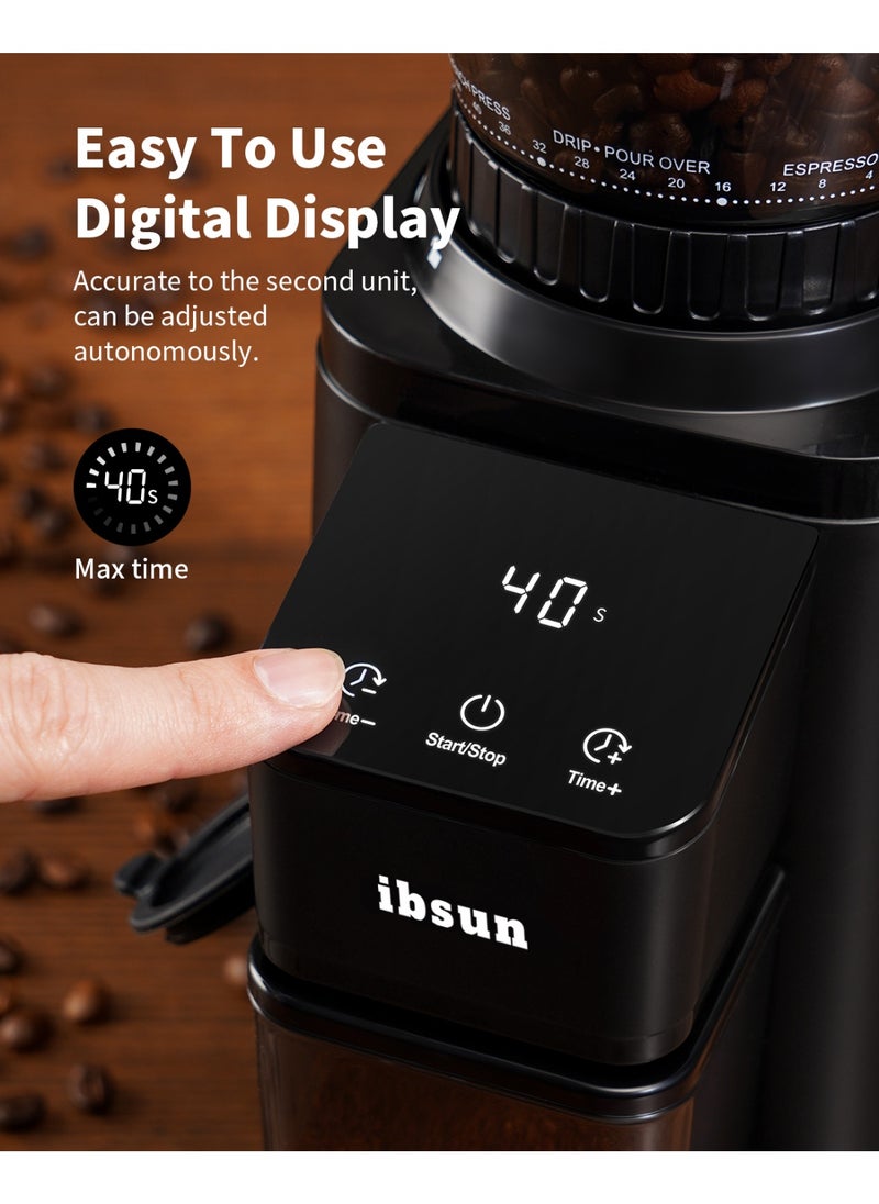 ibsun Conical Burr Coffee Grinder with Electronic Precision Timer with Adjustable 48 Precise Grind Settings for Home Use, Touch Screen, Anti-static,v60  - Image 4
