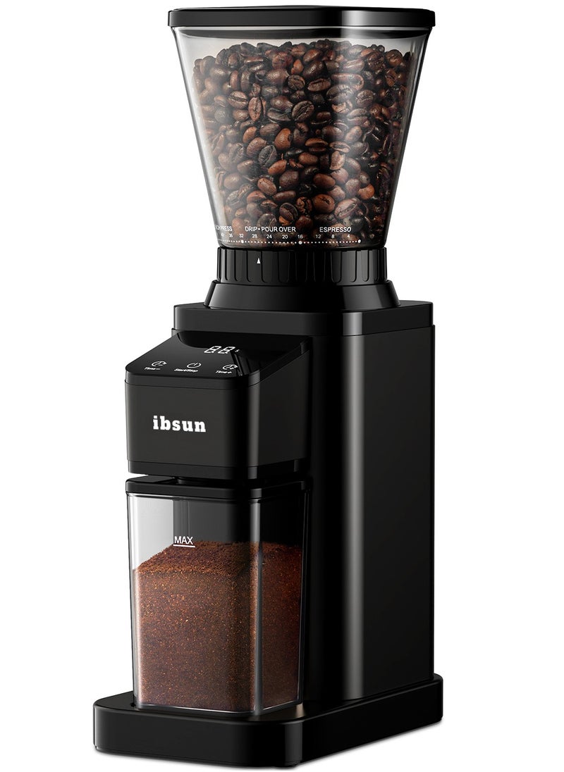 ibsun Conical Burr Coffee Grinder with Electronic Precision Timer with Adjustable 48 Precise Grind Settings for Home Use, Touch Screen, Anti-static,v60  - Image 1