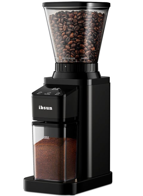 Conical Burr Coffee Grinder with Electronic Precision Timer with Adjustable 48 Precise Grind Settings for Home Use, Touch Screen, Anti-static,v60