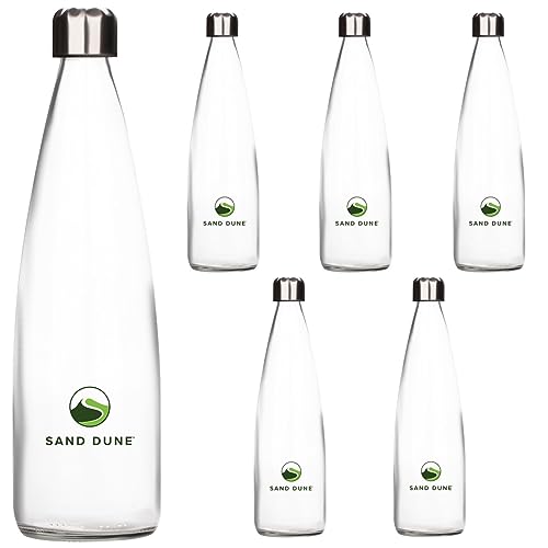 SAND DUNE Set of 6, 300 ml Each ROPP Glass Bottle for Water, Milk, Juice, Smoothie with Leak-Proof Airtight Stainless-Steel Lid - Reusable Travel Glass Drinking Fridge Bottles - Image 1