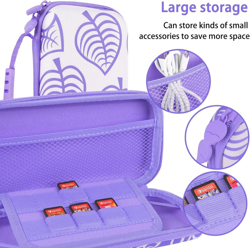TIKOdirect Carrying Case for Switch lite, Shockproof Portable Travel Bag with Glitter Galaxy case, Screen Protectors and Cute Leaf Thumb Grips Caps, Leaf Purple - Image 2