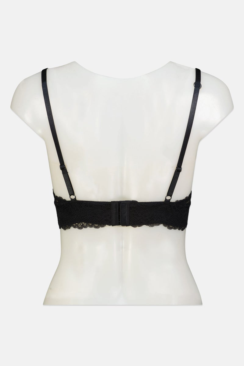 bebe Women Textured Padded Lace Bra, Black - Image 3