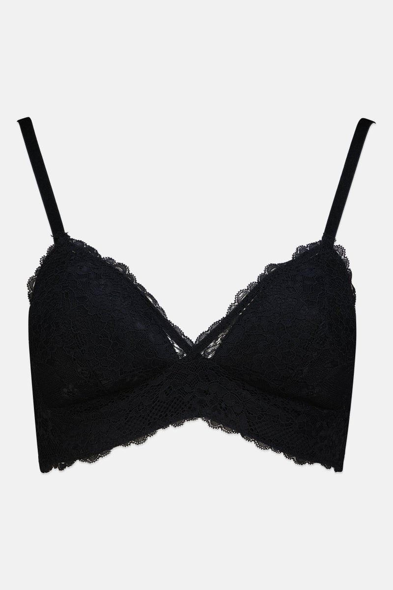 bebe Women Textured Padded Lace Bra, Black - Image 2