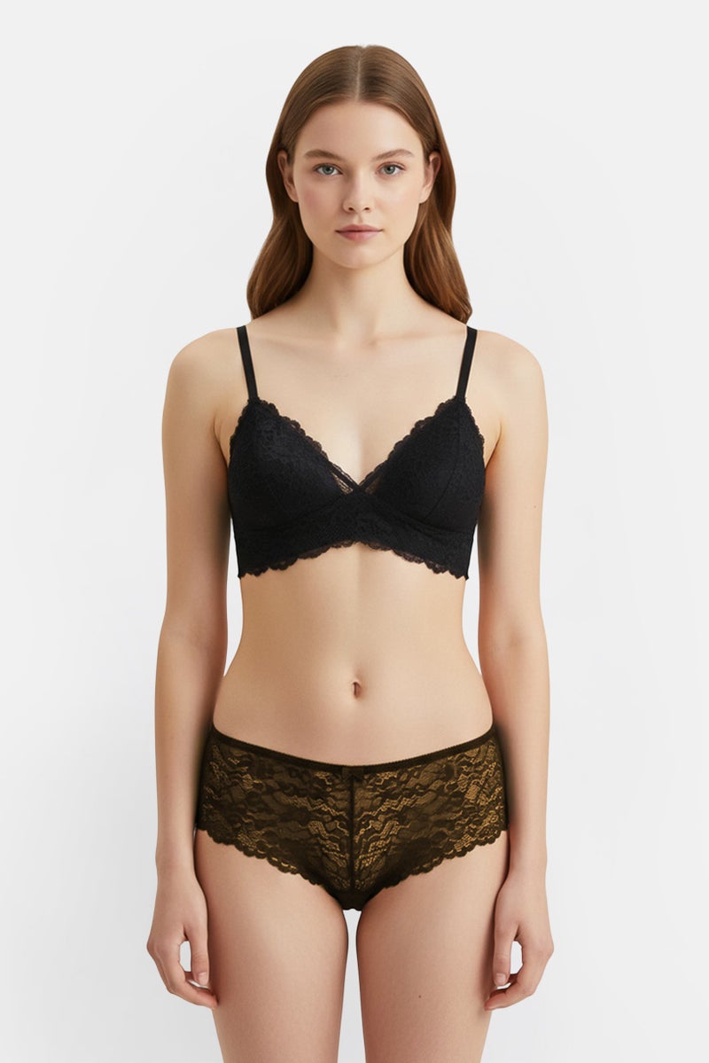 bebe Women Textured Padded Lace Bra, Black - Image 1
