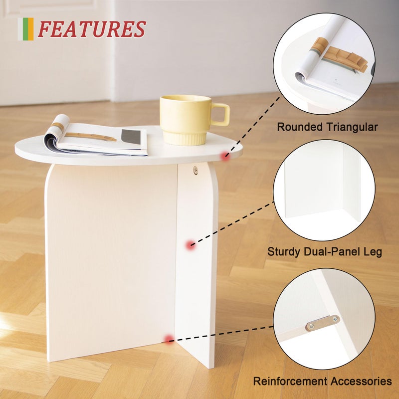 AWASEN White Side Table, Small Triangle End Table Living Room, Modern Accent Table with Unique Tabletop, Mini Bedside Table for Small Spaces, White - Image 4